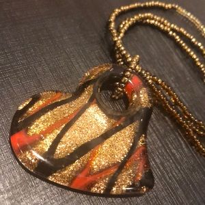 Earrings and heart necklace - hand blown glass